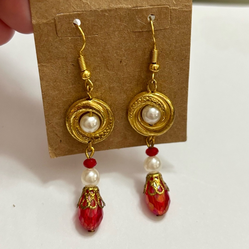 Red Medieval Dangle, Fantasy Earrings